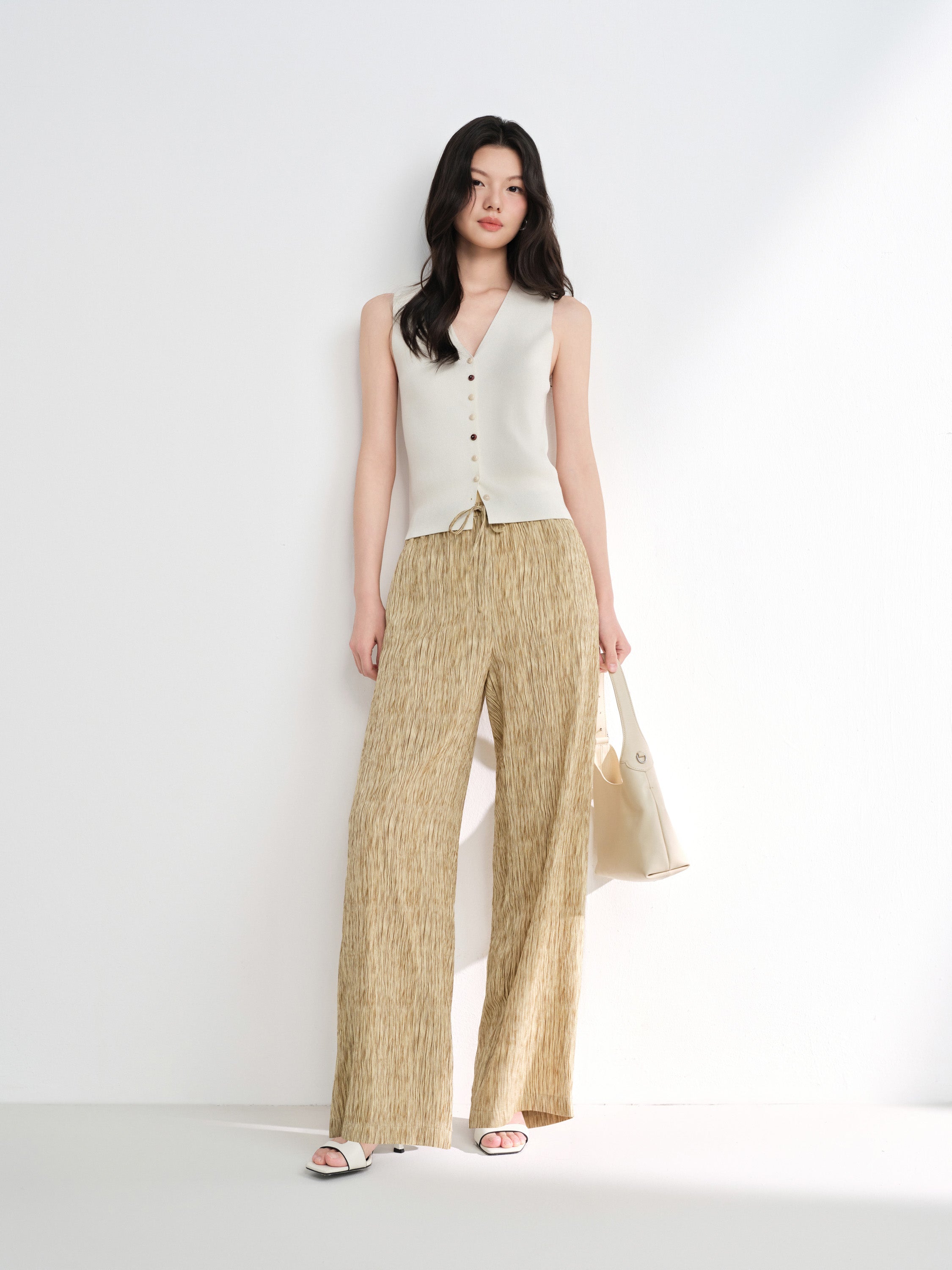 EP YAYING Silk Vertical Stripe Straight-Leg Wide Pants