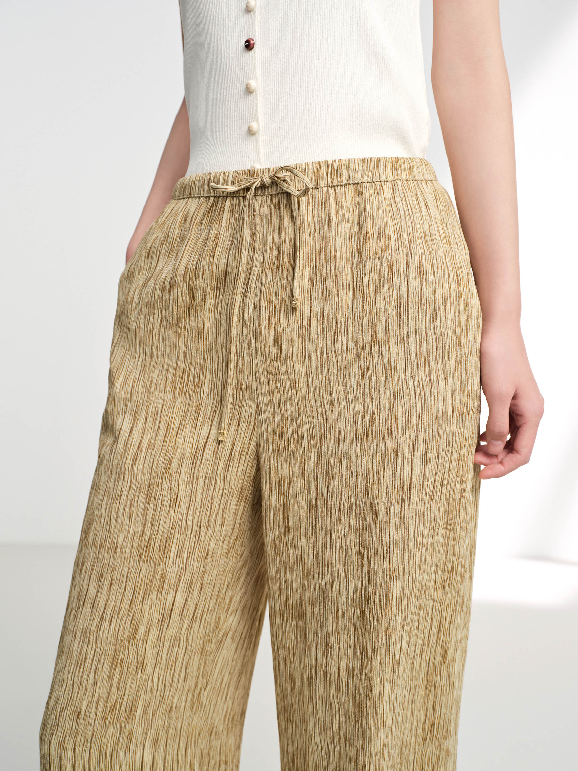 EP YAYING Silk Vertical Stripe Straight-Leg Wide Pants