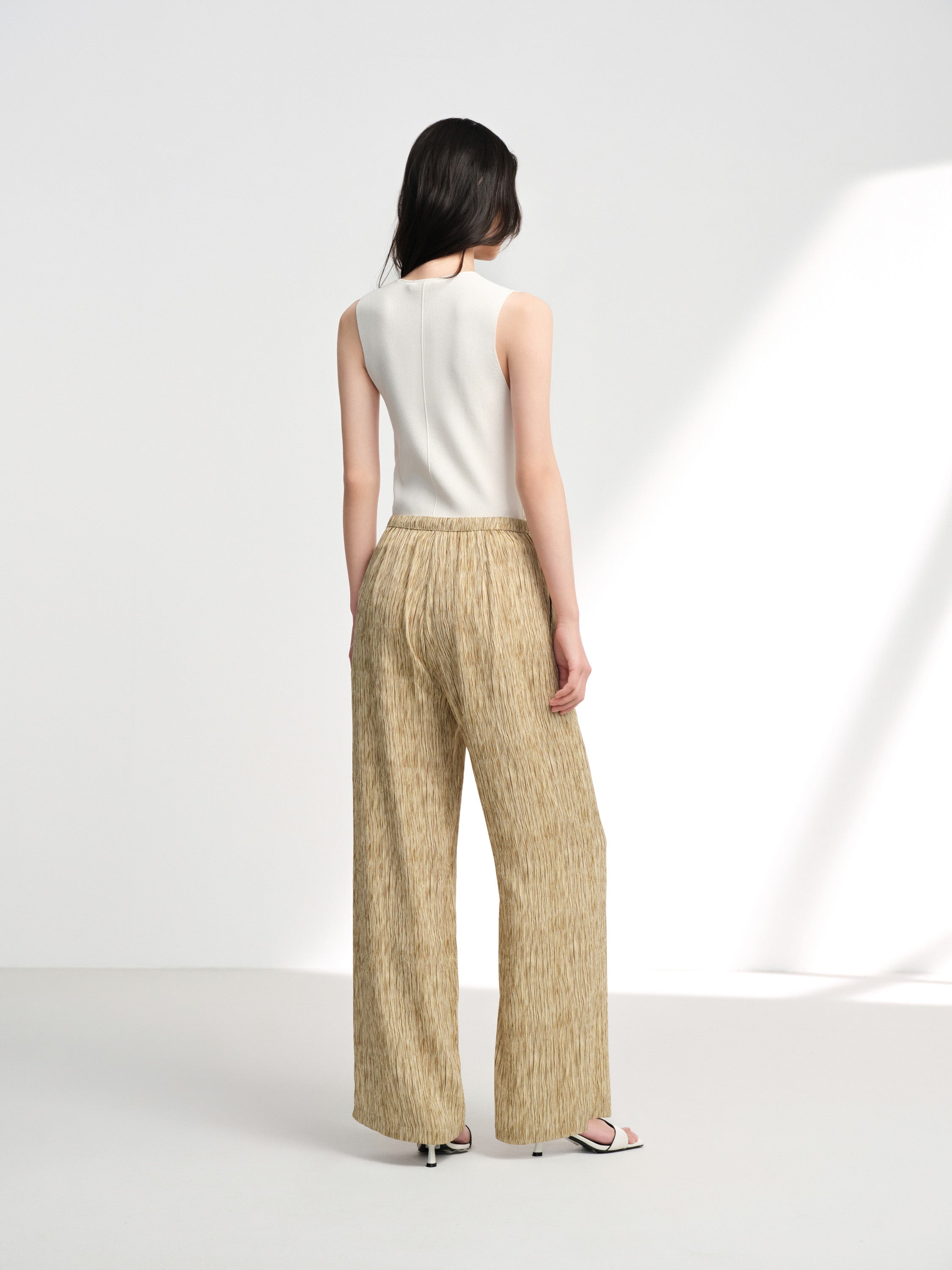 EP YAYING Silk Vertical Stripe Straight-Leg Wide Pants