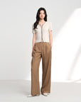 EP YAYING Stretch Silk Commuter Tailored Straight-Leg Pants