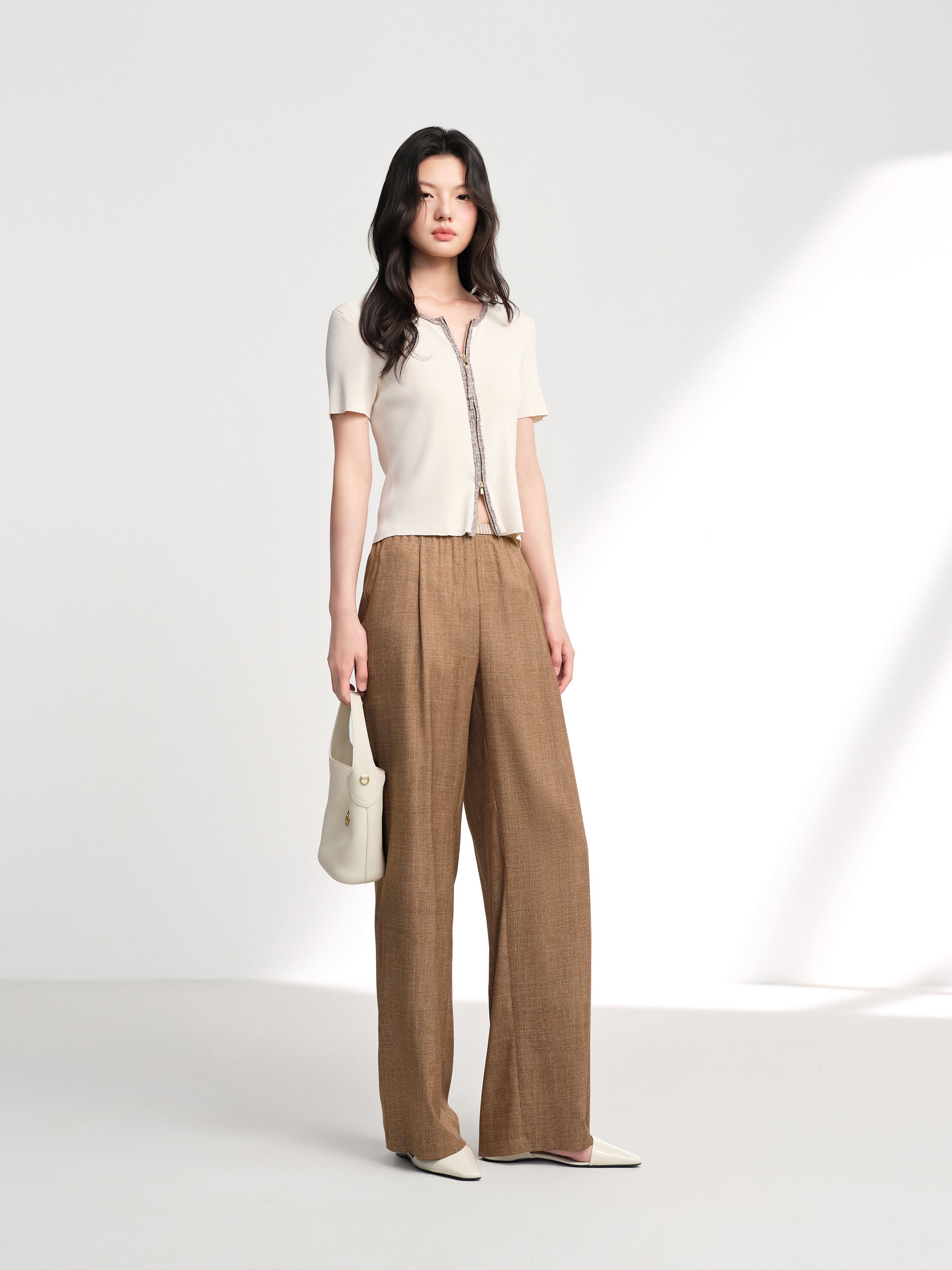 EP YAYING Stretch Silk Commuter Tailored Straight-Leg Pants