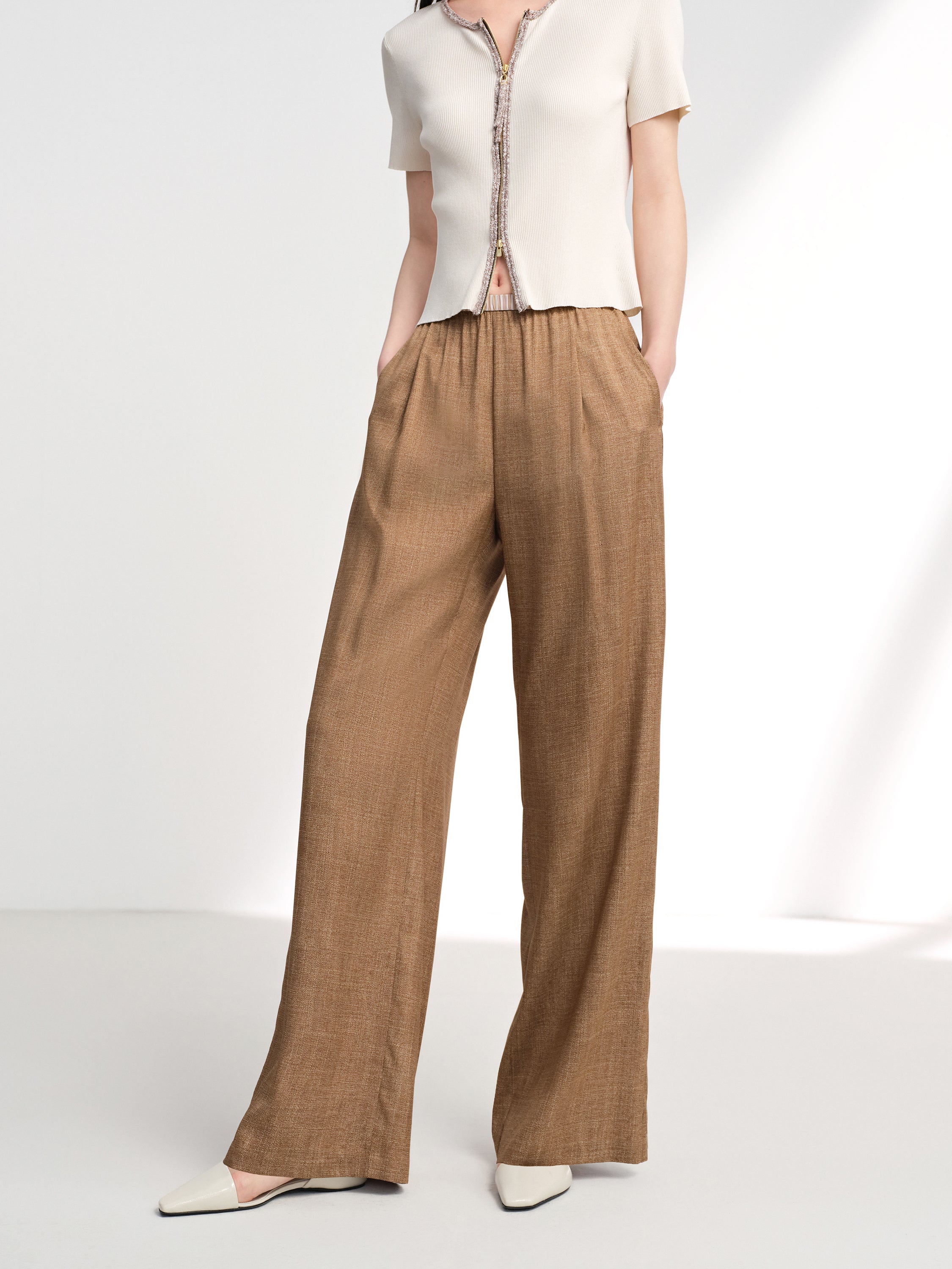 EP YAYING Stretch Silk Commuter Tailored Straight-Leg Pants