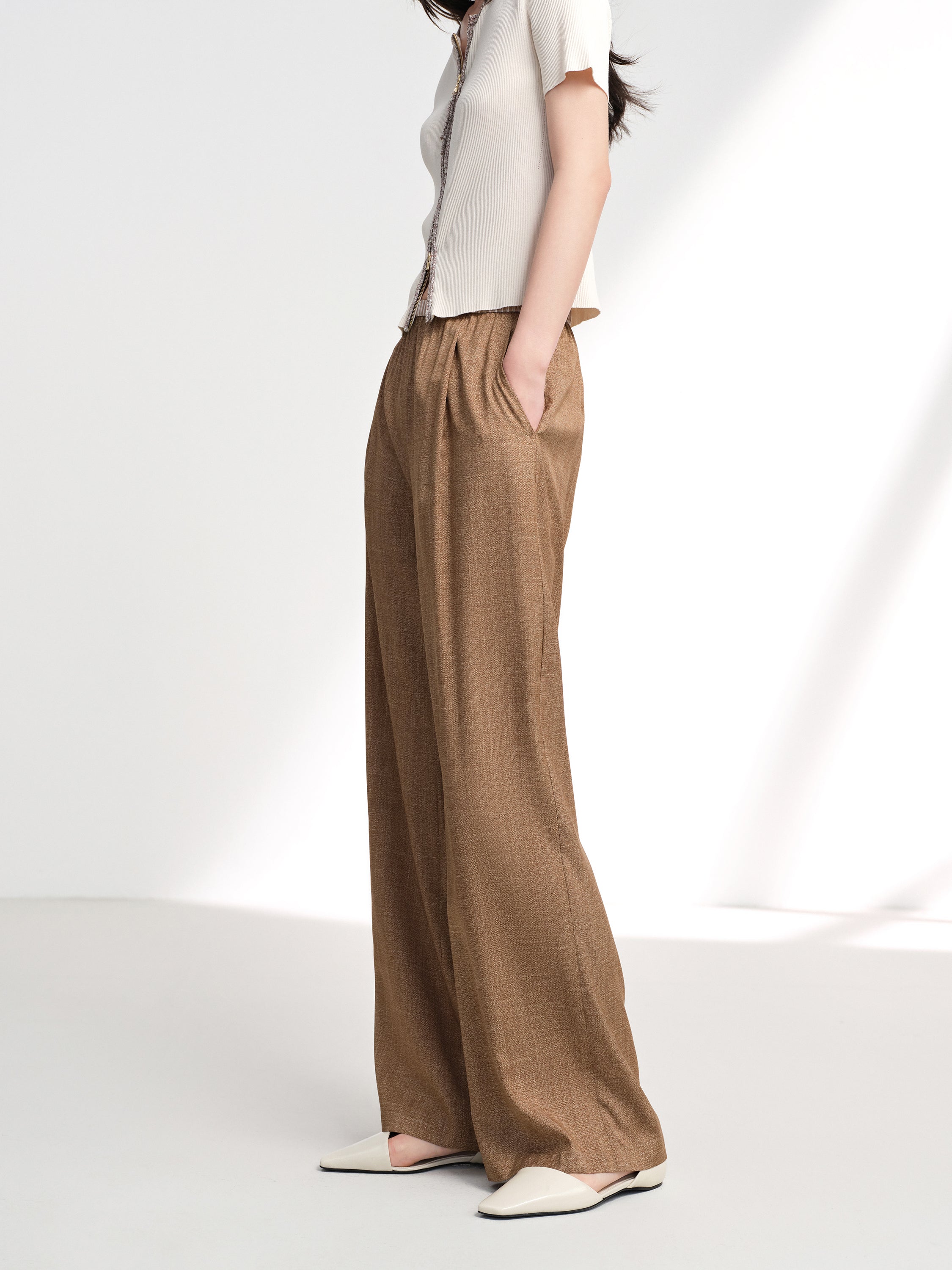 EP YAYING Stretch Silk Commuter Tailored Straight-Leg Pants
