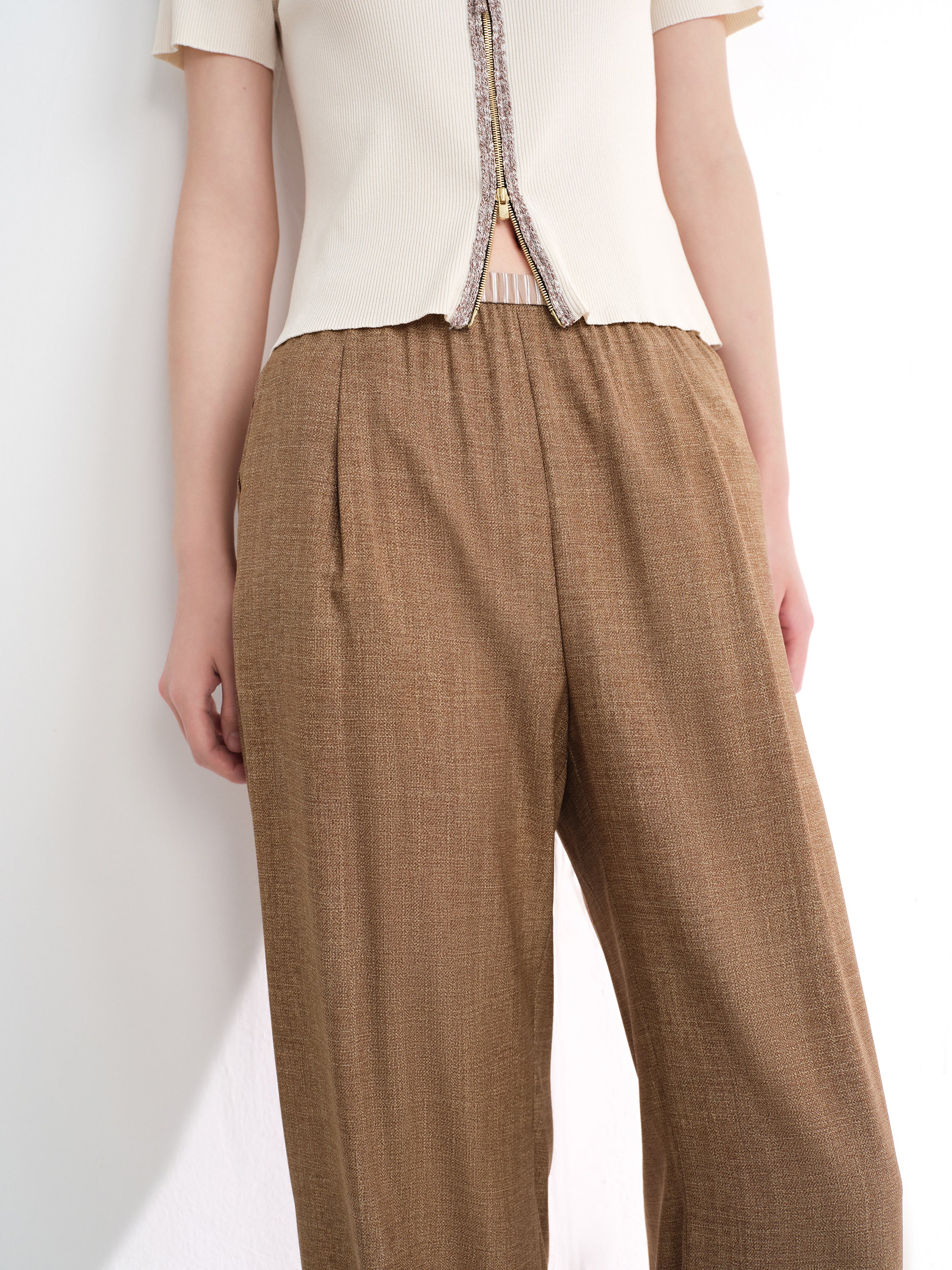 EP YAYING Stretch Silk Commuter Tailored Straight-Leg Pants
