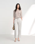 EP YAYING Cotton Linen Washed Denim-Style Tapered Slim Ankle Pants
