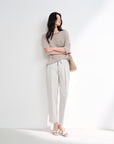 EP YAYING Cotton Linen Washed Denim-Style Tapered Slim Ankle Pants