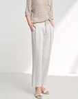 EP YAYING Cotton Linen Washed Denim-Style Tapered Slim Ankle Pants