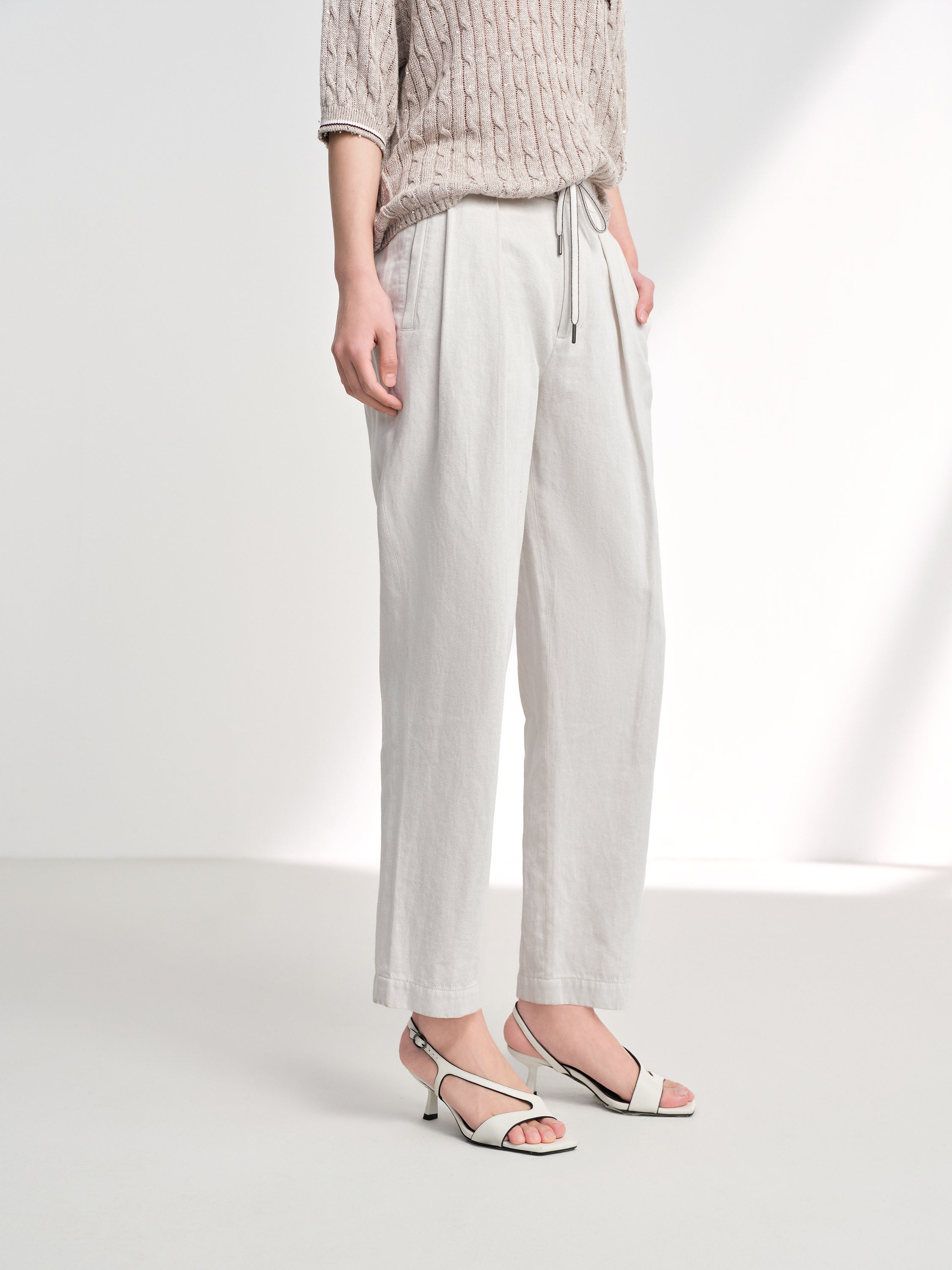 EP YAYING Cotton Linen Washed Denim-Style Tapered Slim Ankle Pants