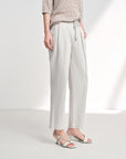 EP YAYING Cotton Linen Washed Denim-Style Tapered Slim Ankle Pants