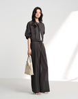 EP YAYING Lightweight Wool Relaxed Wide-Leg Pants in Deep Gray