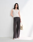 EP YAYING Lightweight Wool Relaxed Wide-Leg Pants in Deep Gray