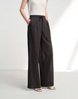 EP YAYING Lightweight Wool Relaxed Wide-Leg Pants in Deep Gray