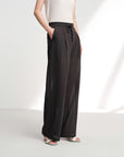 EP YAYING Lightweight Wool Relaxed Wide-Leg Pants in Deep Gray