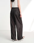 EP YAYING Lightweight Wool Relaxed Wide-Leg Pants in Deep Gray