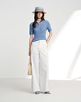 EP YAYING Linen Wool Blend Knit Polo Shirt