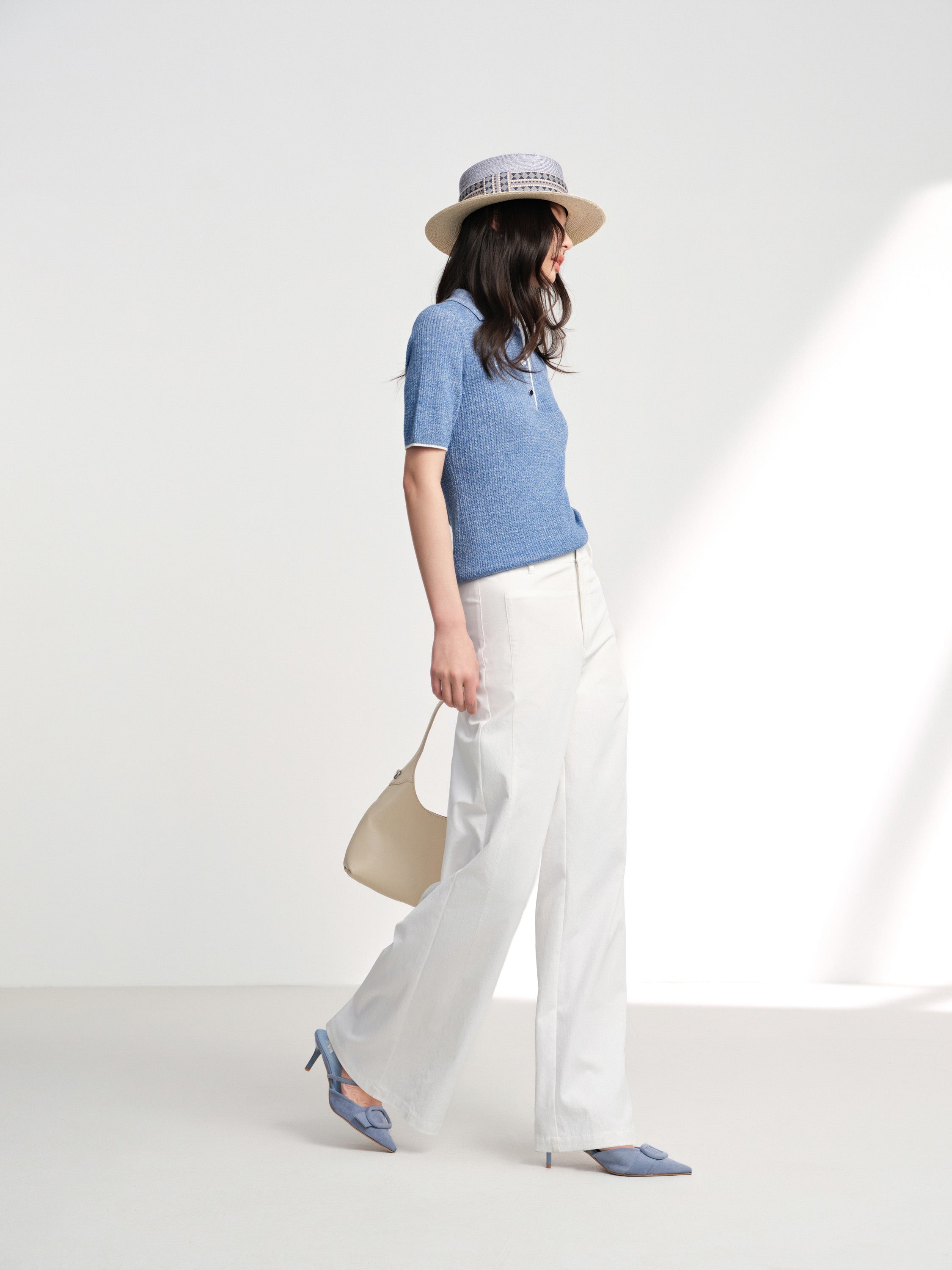 EP YAYING Linen Wool Blend Knit Polo Shirt