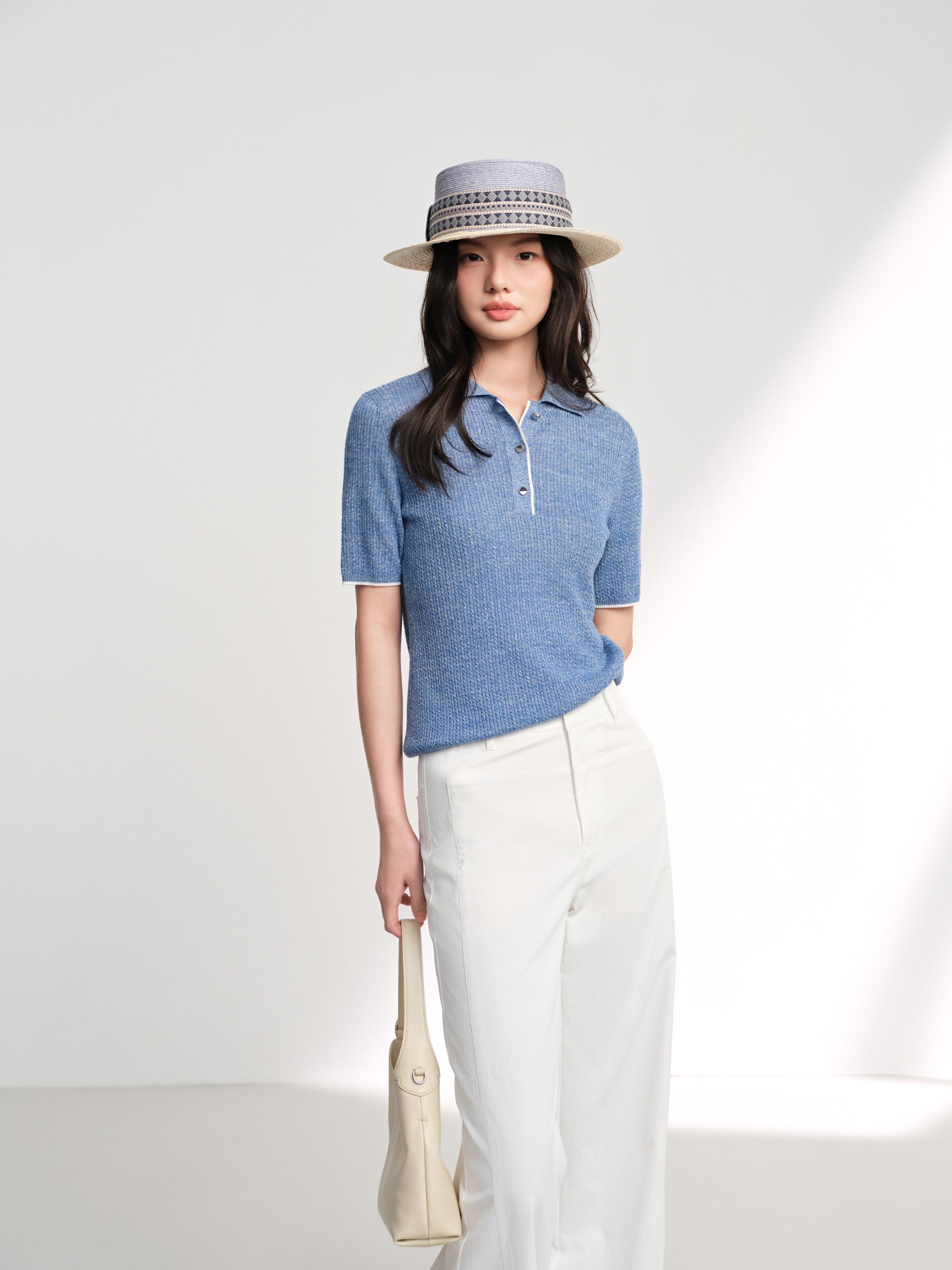 EP YAYING Linen Wool Blend Knit Polo Shirt