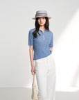 EP YAYING Linen Wool Blend Knit Polo Shirt