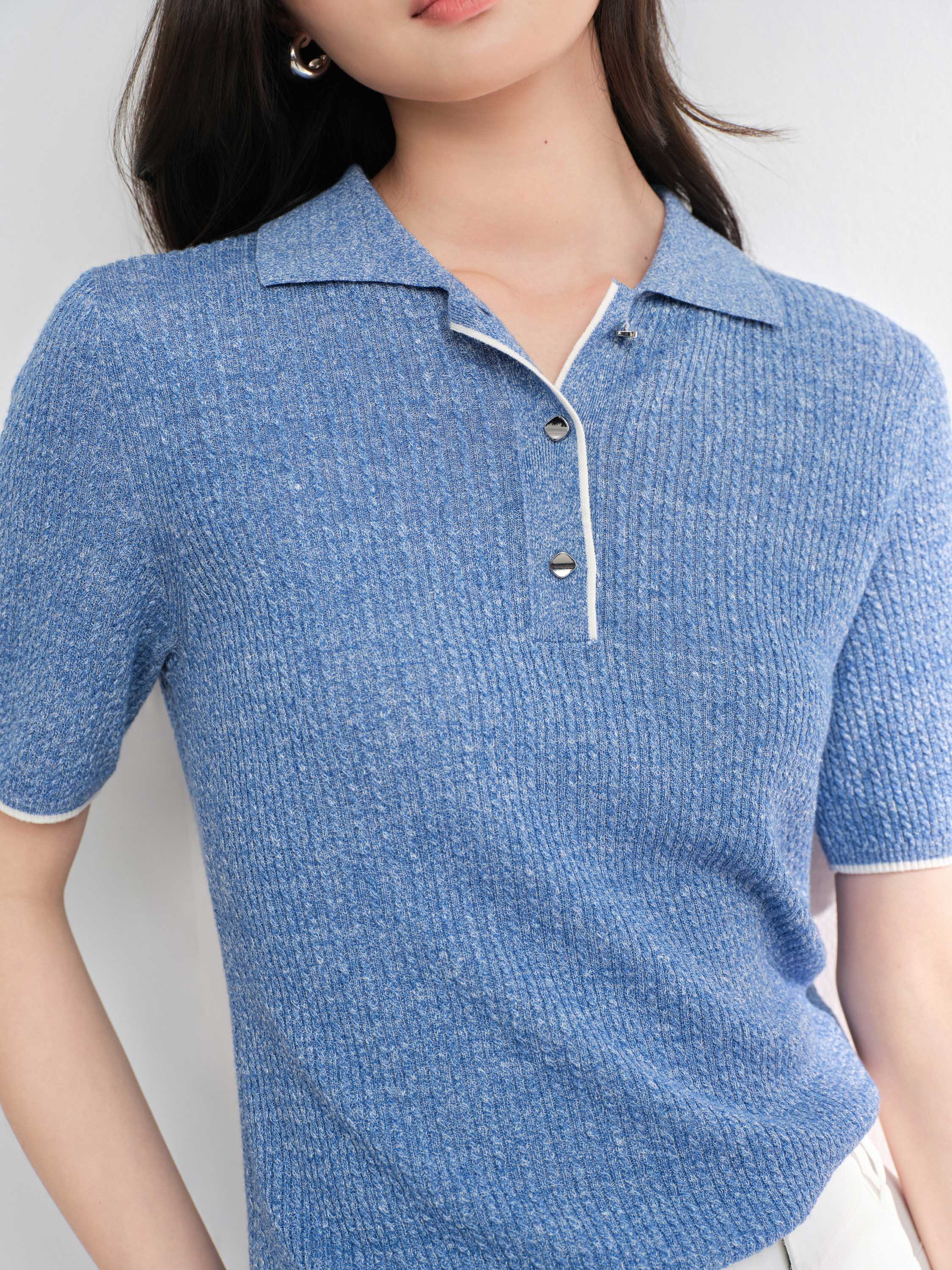 EP YAYING Linen Wool Blend Knit Polo Shirt
