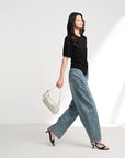EP YAYING Vintage Stretch High-Waist Curved Wide-Leg Denim Pants