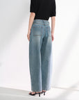 EP YAYING Vintage Stretch High-Waist Curved Wide-Leg Denim Pants
