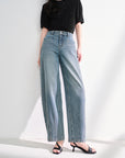 EP YAYING Vintage Stretch High-Waist Curved Wide-Leg Denim Pants