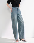 EP YAYING Vintage Stretch High-Waist Curved Wide-Leg Denim Pants