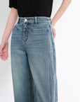 EP YAYING Vintage Stretch High-Waist Curved Wide-Leg Denim Pants