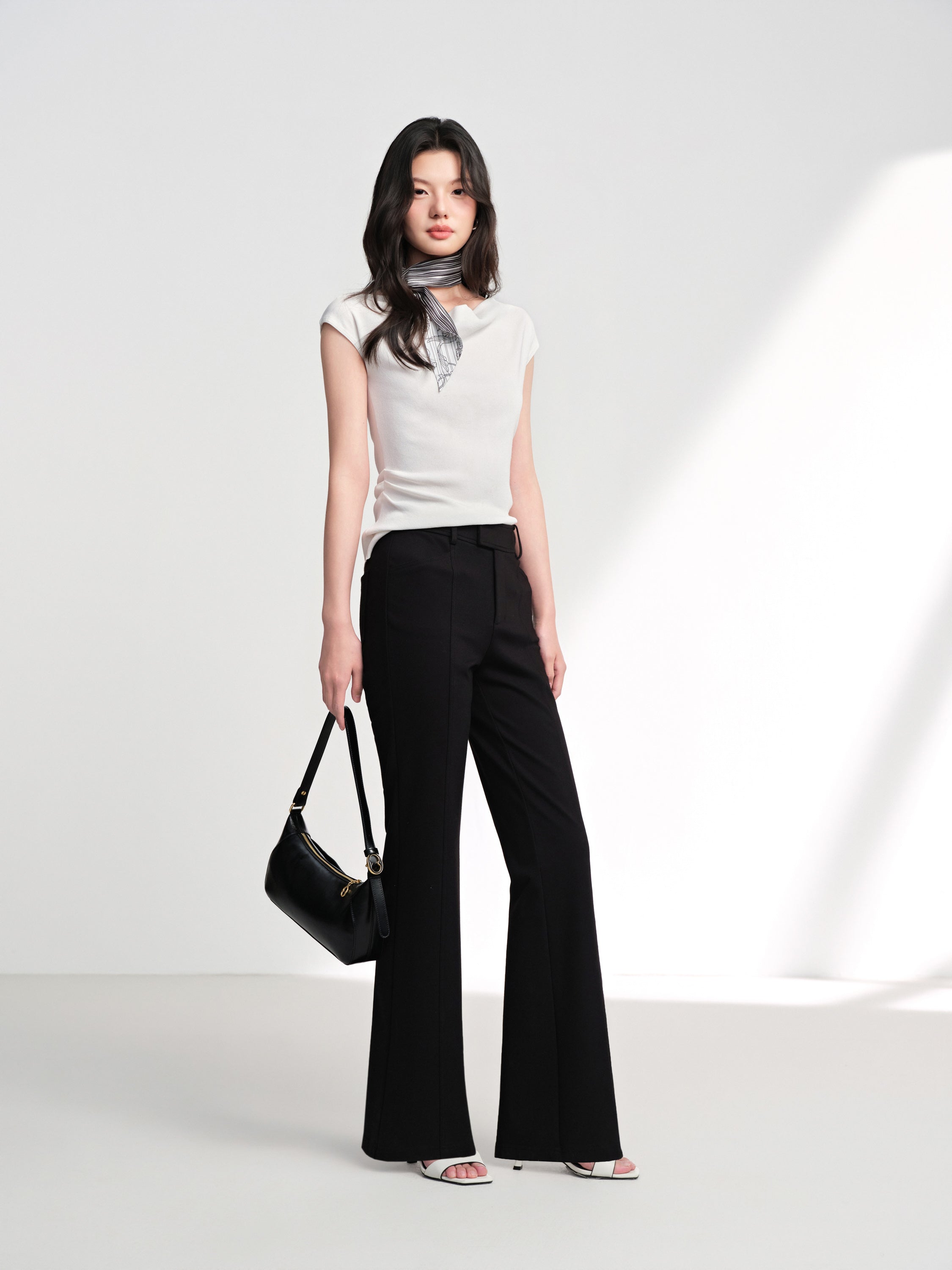EP YAYING Double-Faced Knit High-Waisted Flared Pants