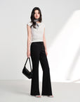 EP YAYING Double-Faced Knit High-Waisted Flared Pants