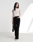EP YAYING Double-Faced Knit High-Waisted Flared Pants