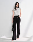 EP YAYING Double-Faced Knit High-Waisted Flared Pants