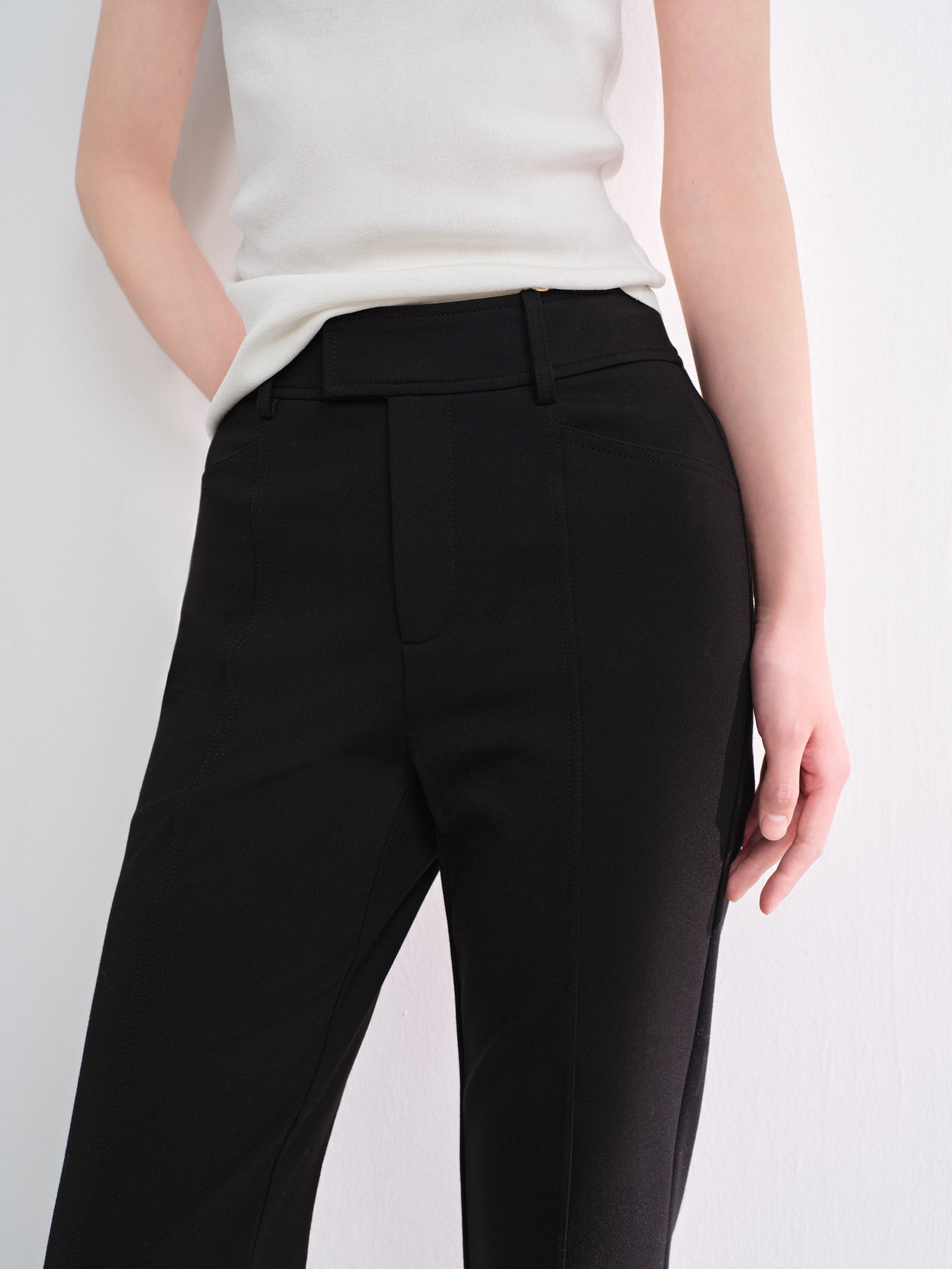 EP YAYING Double-Faced Knit High-Waisted Flared Pants