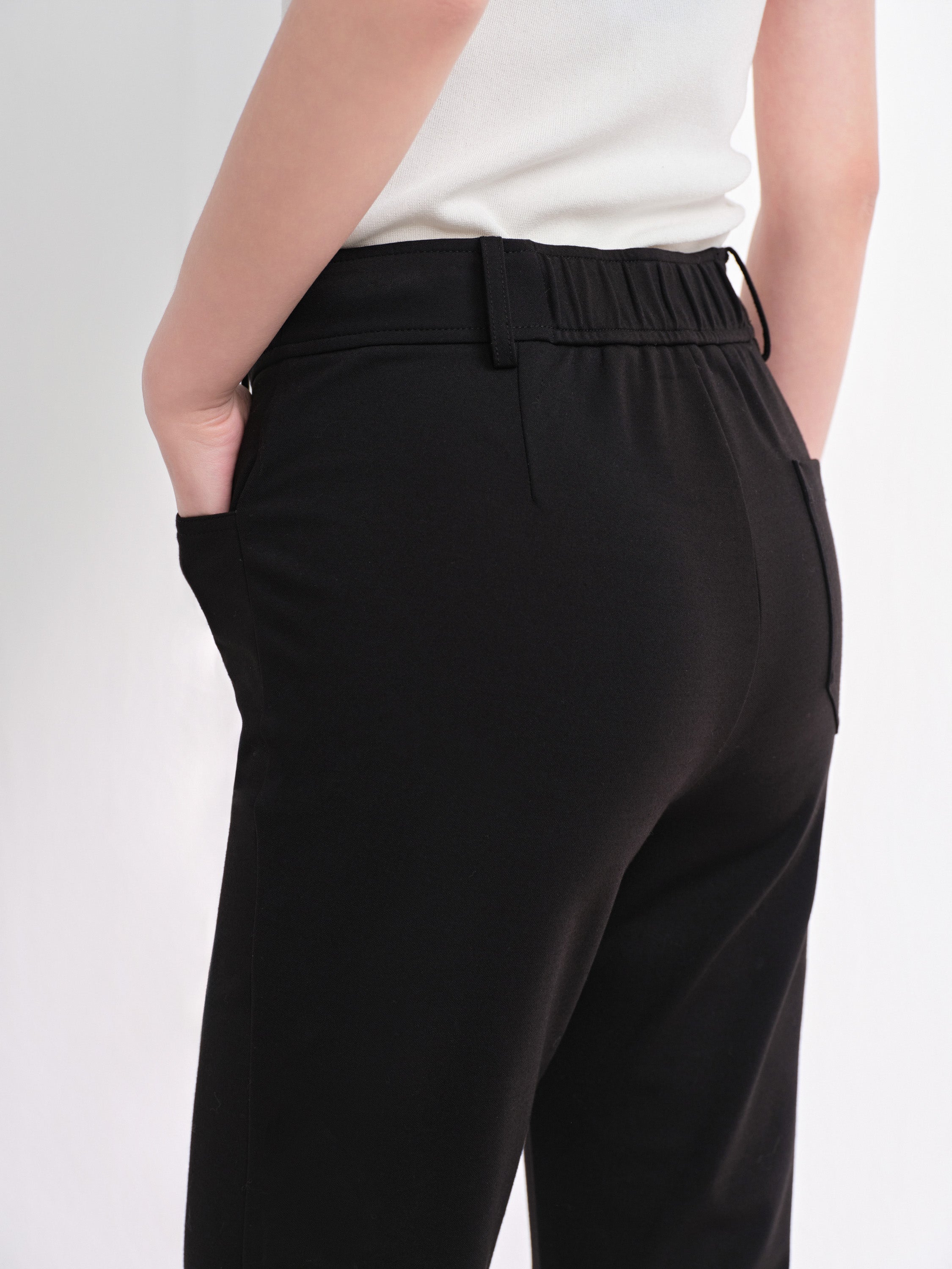 EP YAYING Double-Faced Knit High-Waisted Flared Pants