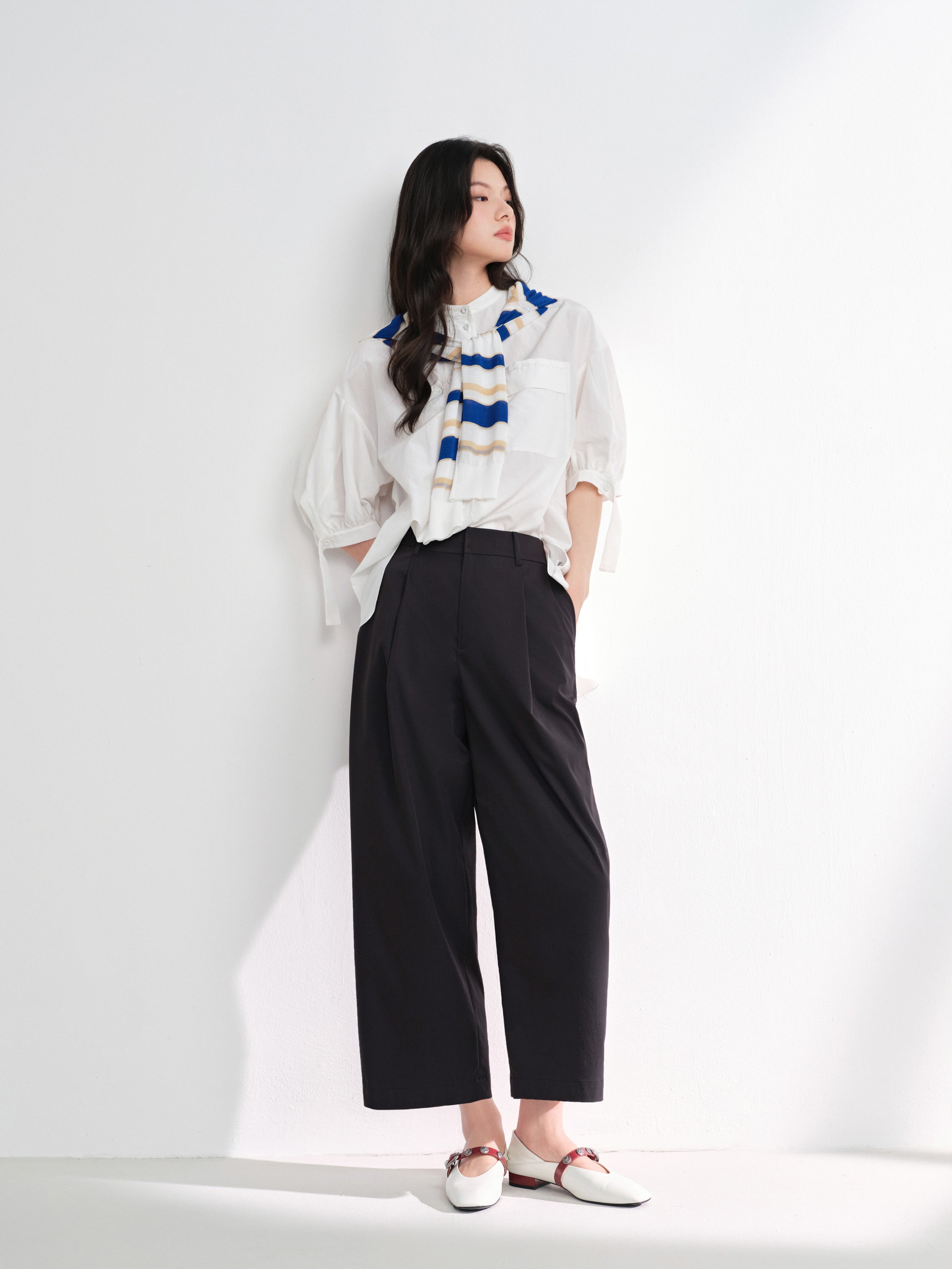 EP YAYING Relaxed Airy Crinkle Ankle Pants