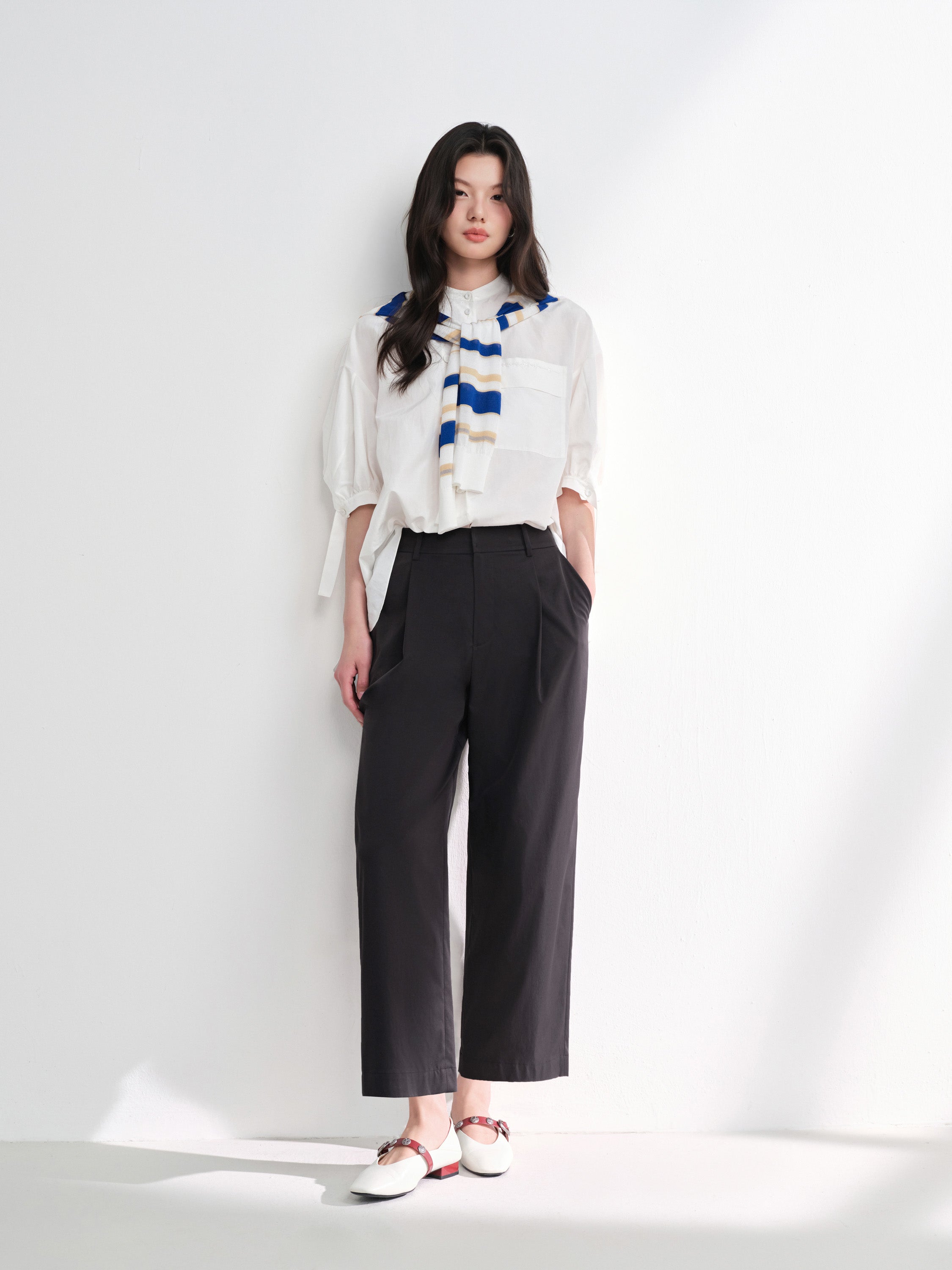 EP YAYING Relaxed Airy Crinkle Ankle Pants