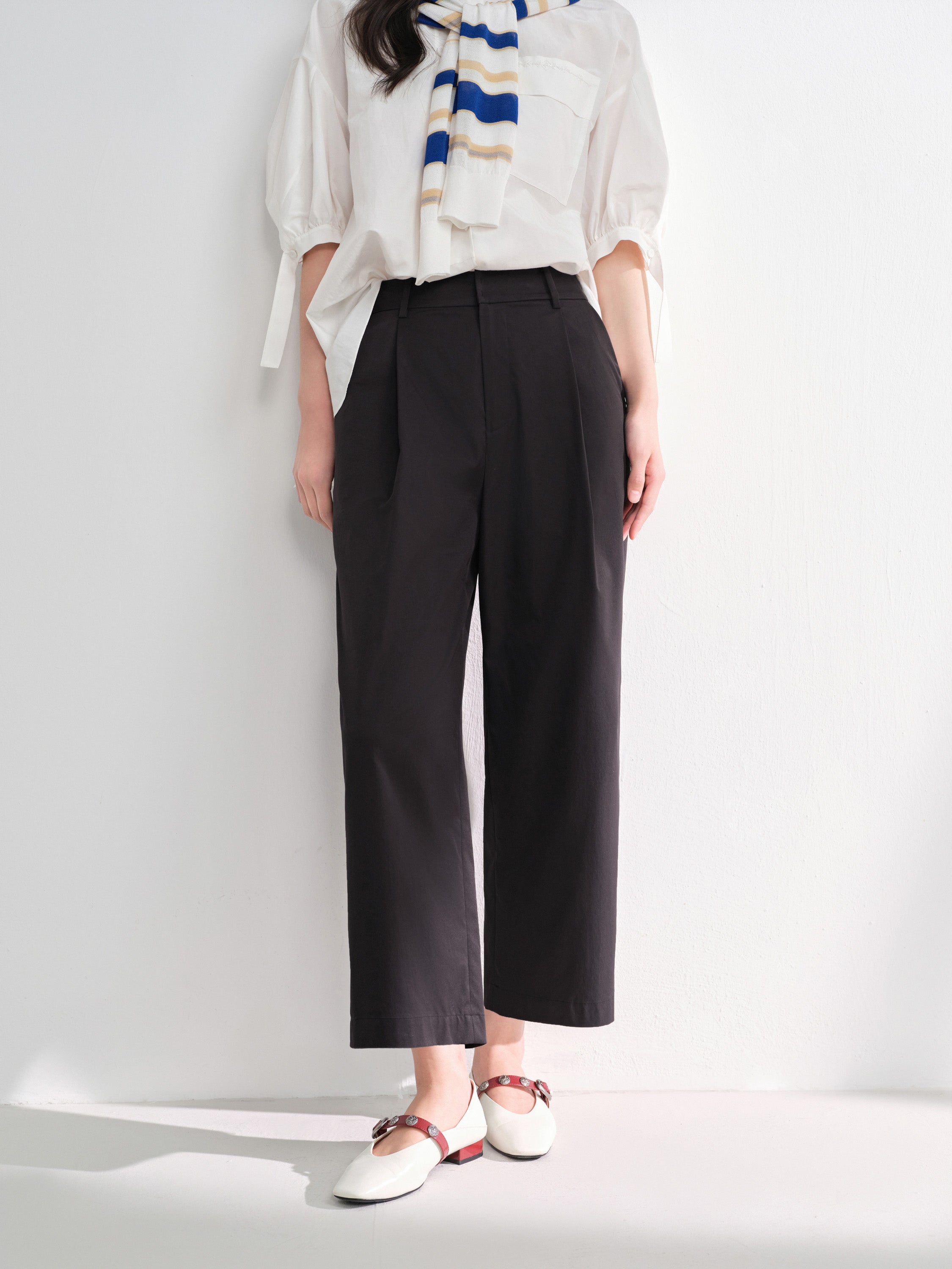 EP YAYING Relaxed Airy Crinkle Ankle Pants