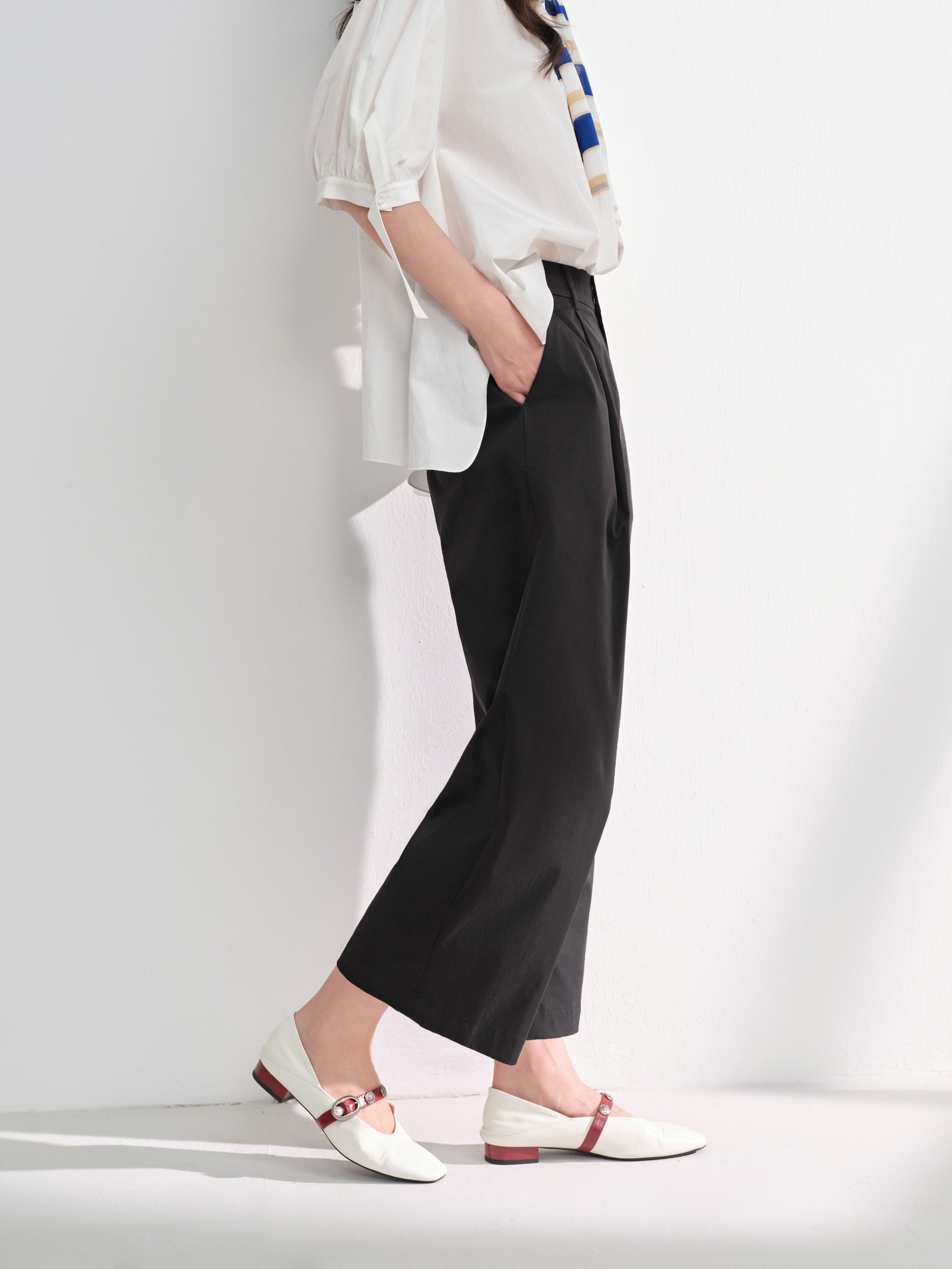 EP YAYING Relaxed Airy Crinkle Ankle Pants