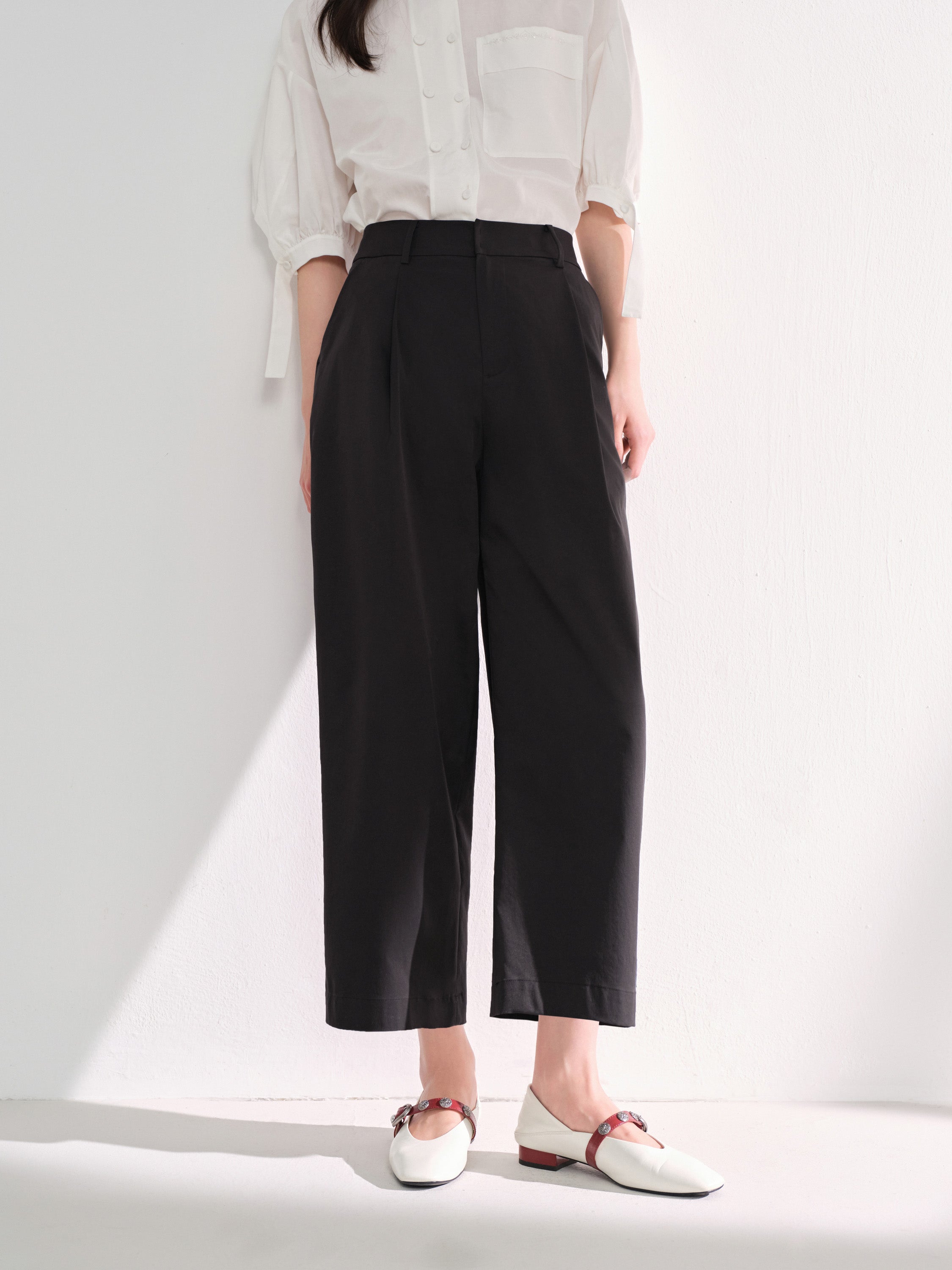 EP YAYING Relaxed Airy Crinkle Ankle Pants