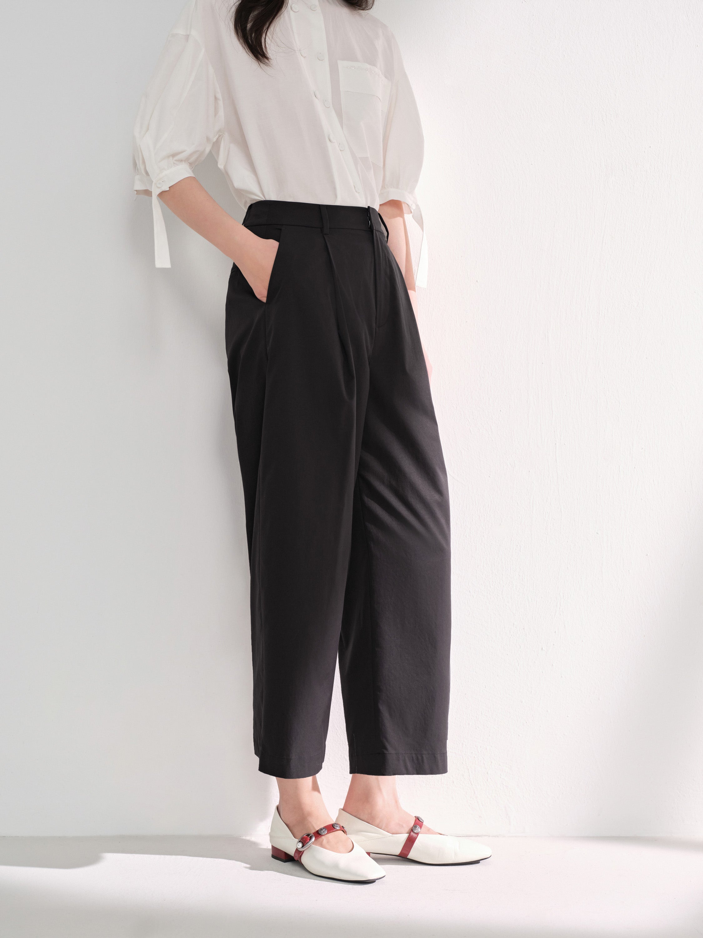 EP YAYING Relaxed Airy Crinkle Ankle Pants