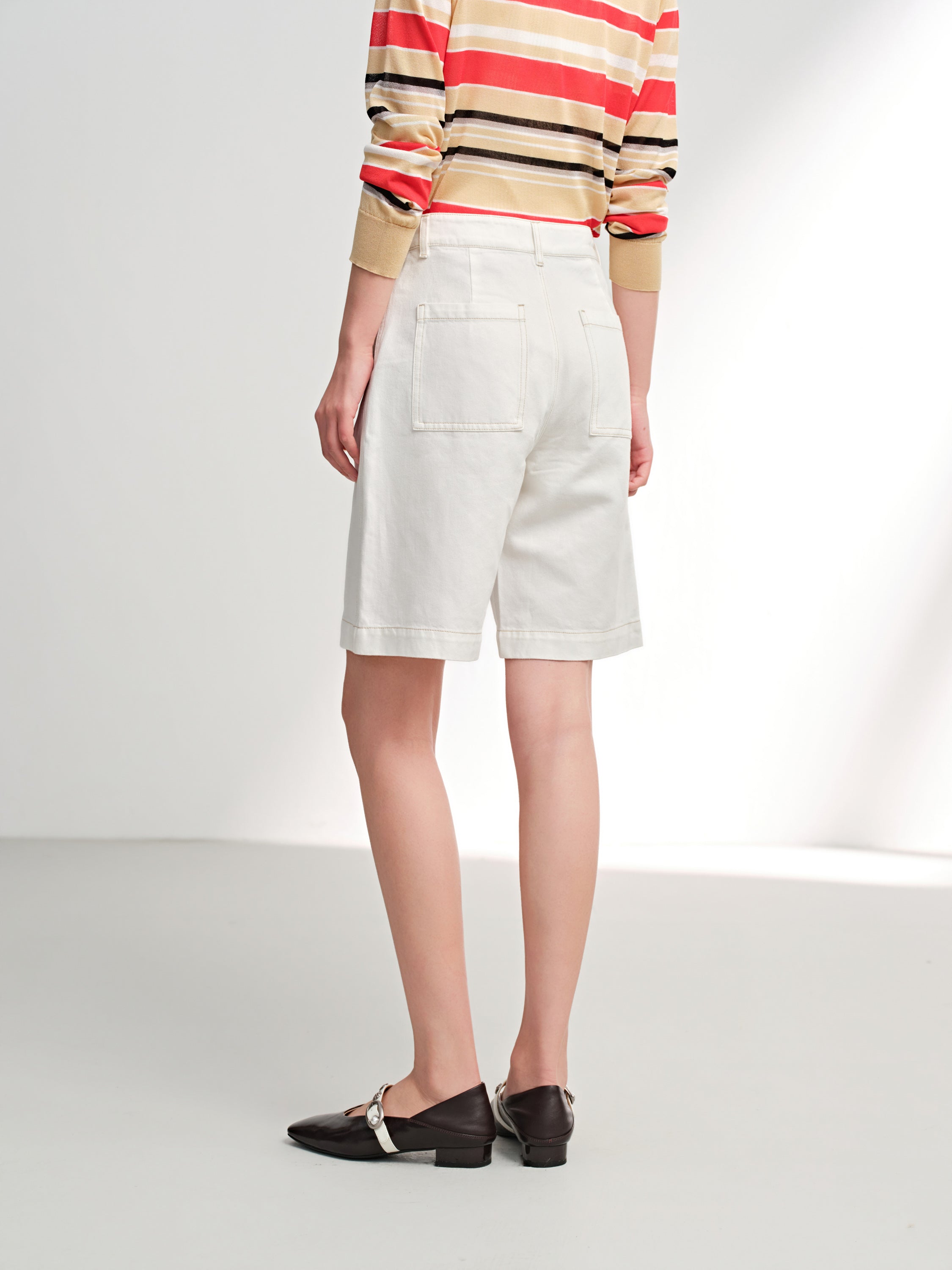 EP YAYING Tencel Linen High-Waist Wide-Leg Denim Shorts