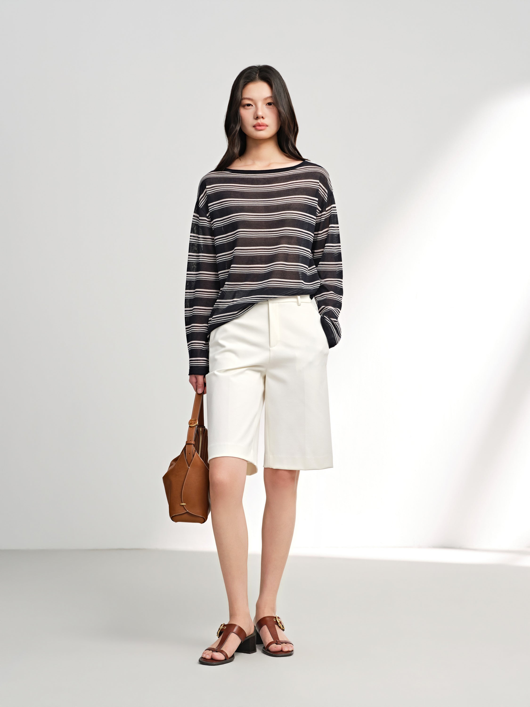 EP YAYING High-Waisted Straight-Leg Shorts