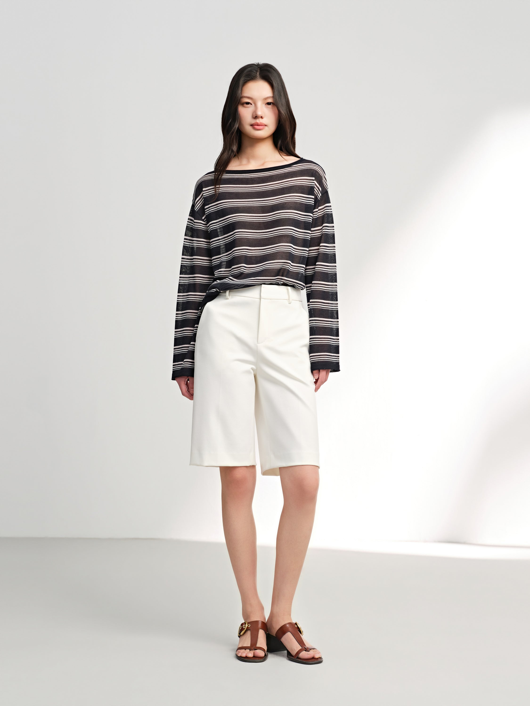 EP YAYING High-Waisted Straight-Leg Shorts