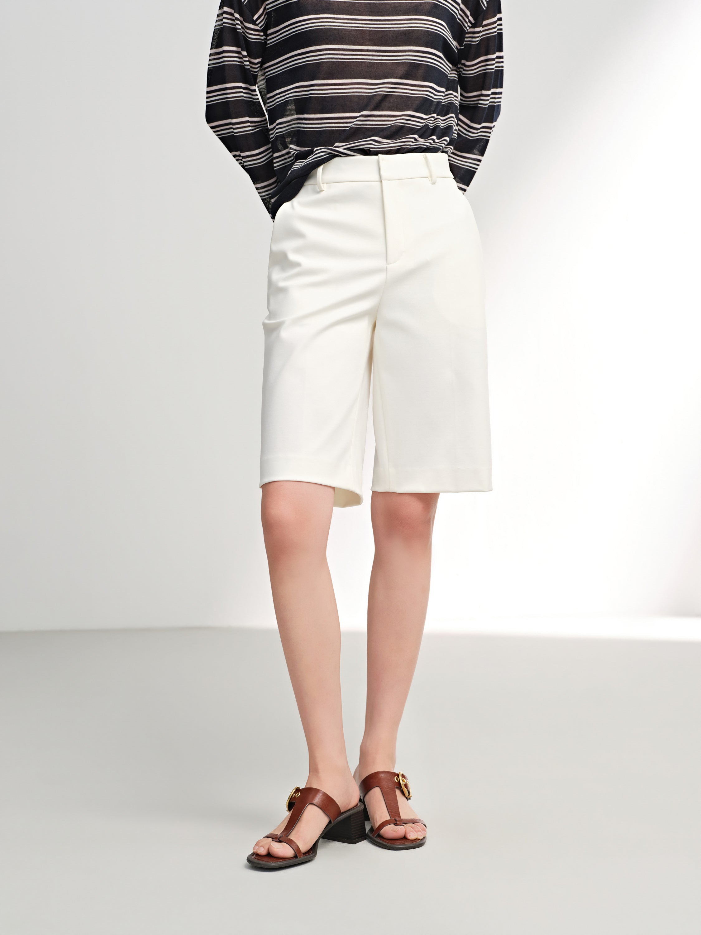 EP YAYING High-Waisted Straight-Leg Shorts