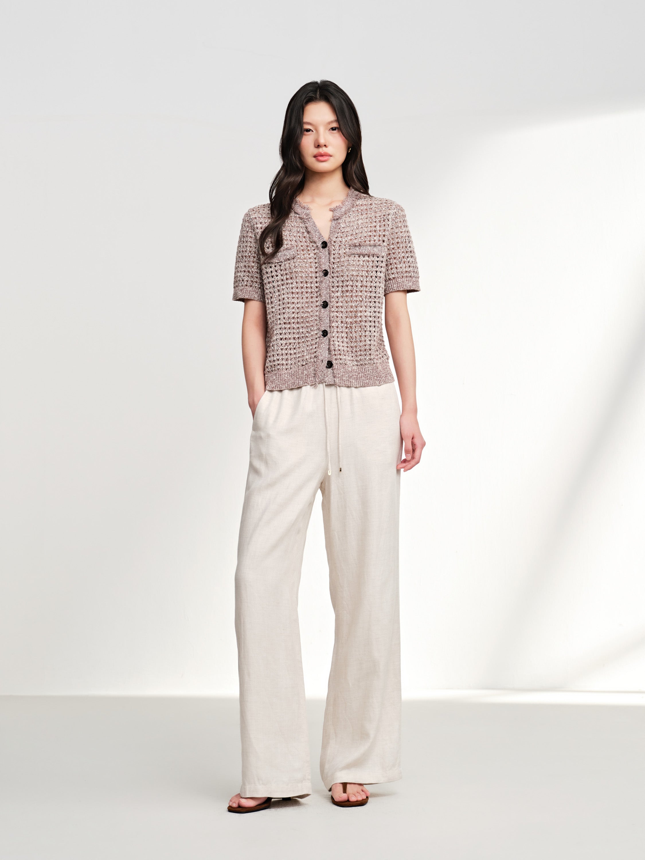 EP YAYING Linen Drawstring Straight Pants