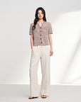 EP YAYING Linen Drawstring Straight Pants