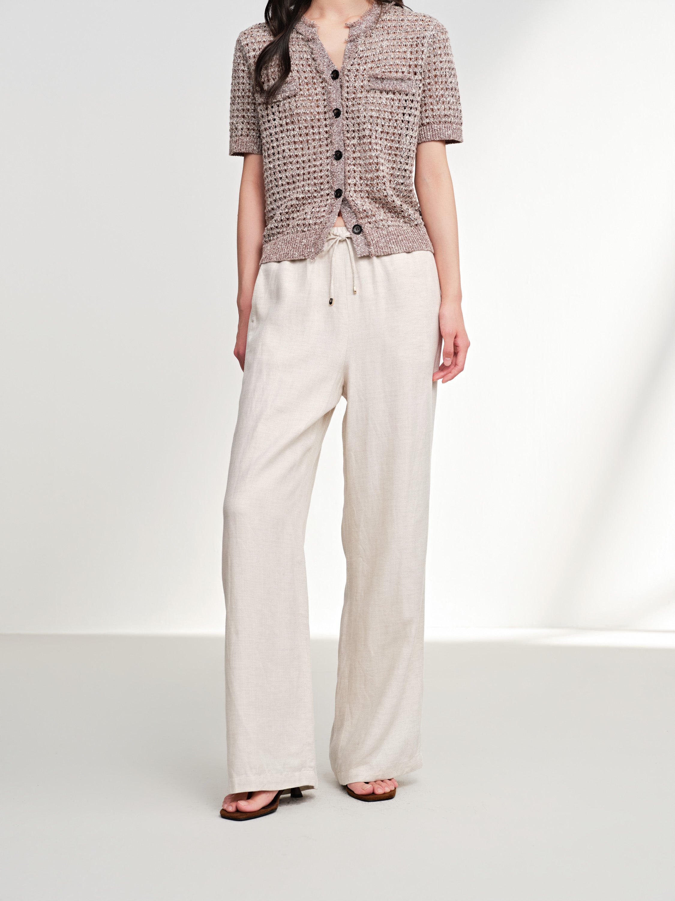 EP YAYING Linen Drawstring Straight Pants