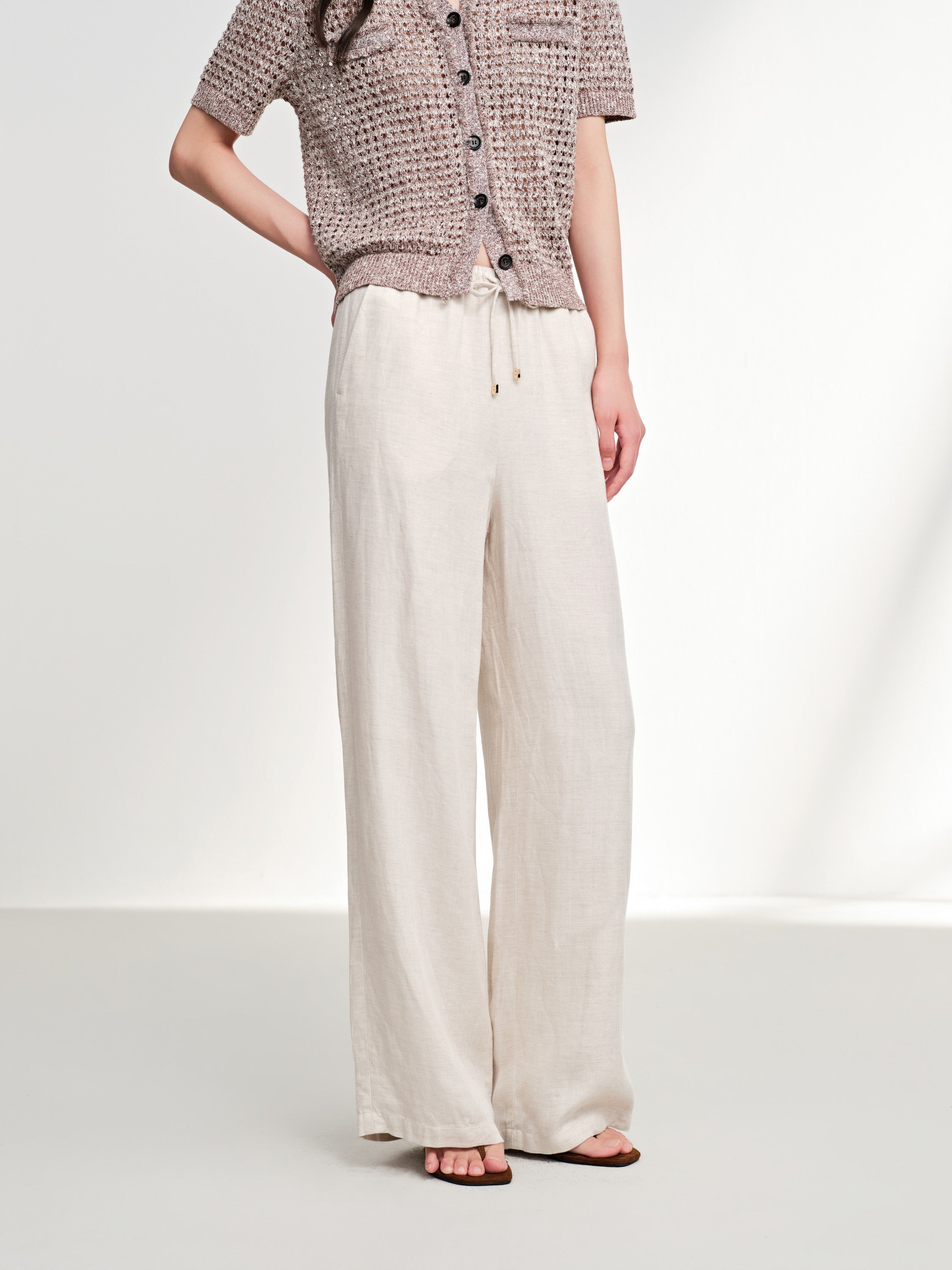 EP YAYING Linen Drawstring Straight Pants