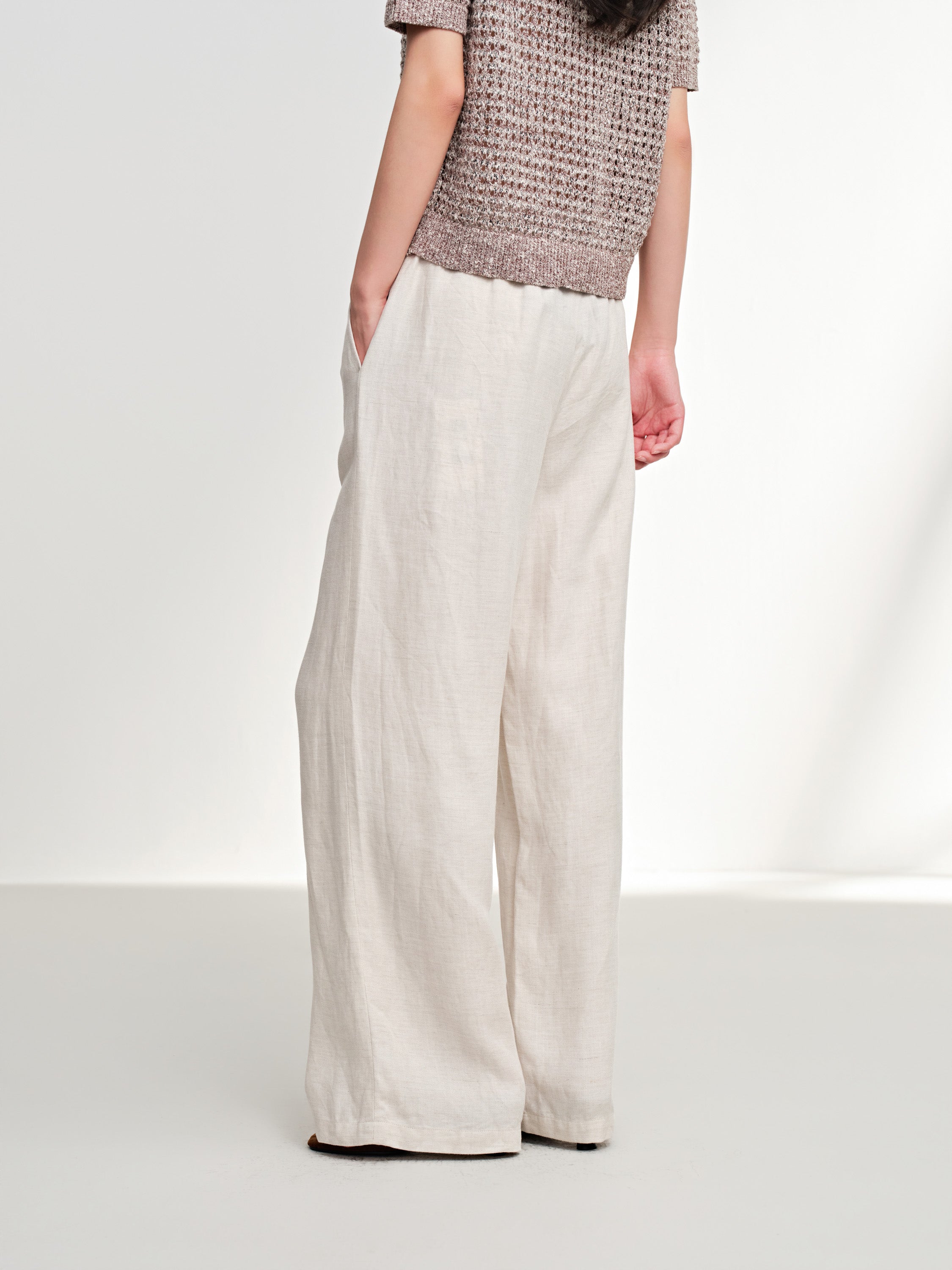 EP YAYING Linen Drawstring Straight Pants