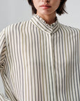EP YAYING Green Stripe Ruffle Collar Blouse